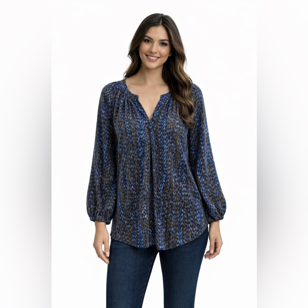 Willi Smith blue/grey 3/4 sleeve blouse small